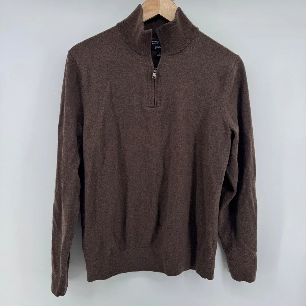 Banana Republic Italian Merino Wool by Baruffa Men Large Tall Half-Zip Brown